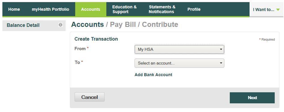 I want to Pay Bill/Contribute (Withdrawal/Contribution) From the left hand side of the home page select Pay Bill/Contribute.