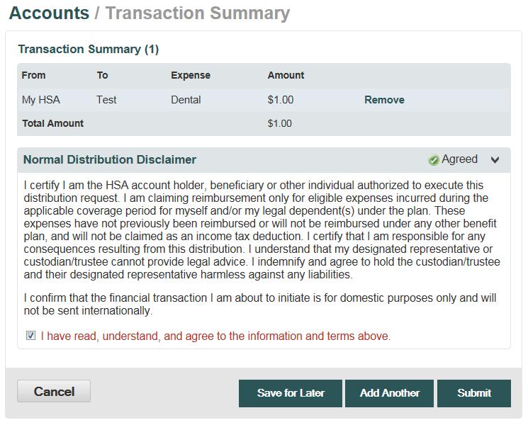 and Confirmation View the transaction summary and read and agree