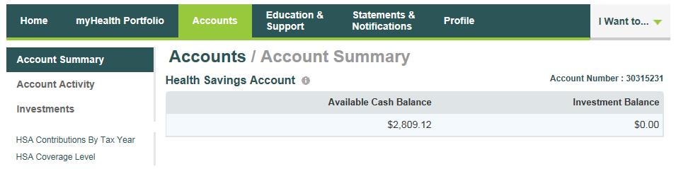 Accounts Account Summary (balances) The Account Summary on the Accounts tab shows the Health Savings Cash