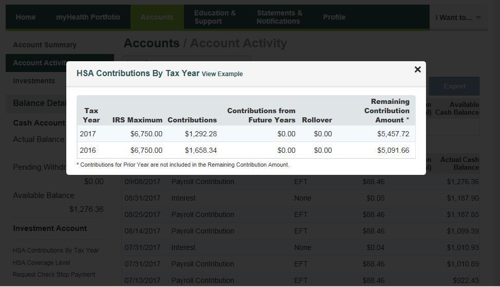 HSA Contributions by Tax Year You can view HSA Contributions by Tax Year by