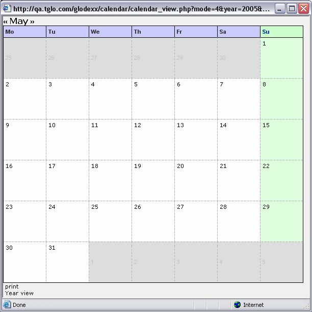Month To view the current month: 1 Click today s date on the mini calendar, or click the Today link. 2 Click the 31 button above the mini calendar. A window opens showing the current month.