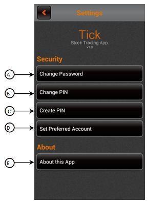 H) Touch to navigate between tabs. i. Settings Settings window contains following options. A) Select Change Password to change your current login password.