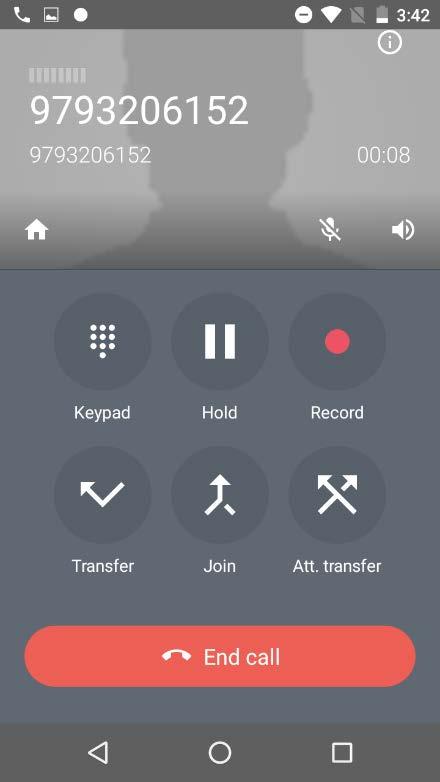 While the call is attempting to connect, there are three options available: Keypad, Hold, and Record (which will record the call).
