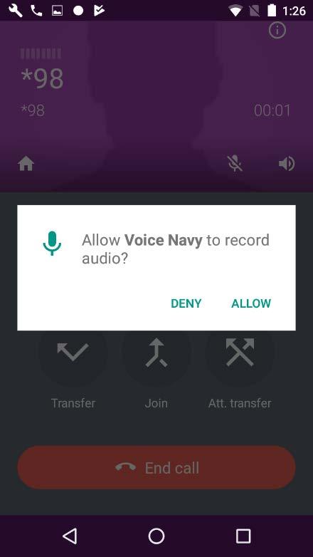 Recording Gallery Select ALLOW to permit the app to record calls.