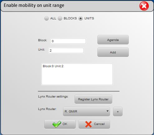 Once selected the specified units to apply mobility activation, the user should select one of the currently registered Lynx Routers to be associated to the specified units.