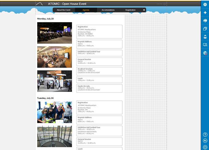 12 Add content to the Agenda page 1. Open the Agenda page and from the side-panel menu, click to open the Content Catalog. 2.