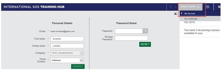 Step 7. Personal profile or My Account details You can change some of your personal information or reset your password.