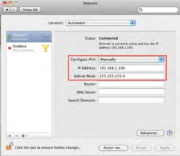 Enter an IP address that is different from the Access Point and Subnet mask then press OK.