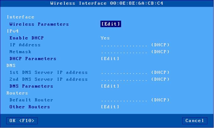 Interactive Set-Up 3.1.3 - Wireless Interface To set the Wireless interface properties select the [Configuration]-[Network]-[Wireless Interface]-[Parameters] menu.