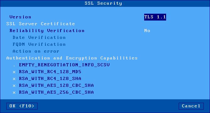 Interactive Set-Up 3.1.5 - SSL Security To configure the thin client SSL security policy, select the [Configuration]-[Network]-[SSL Security] menu.