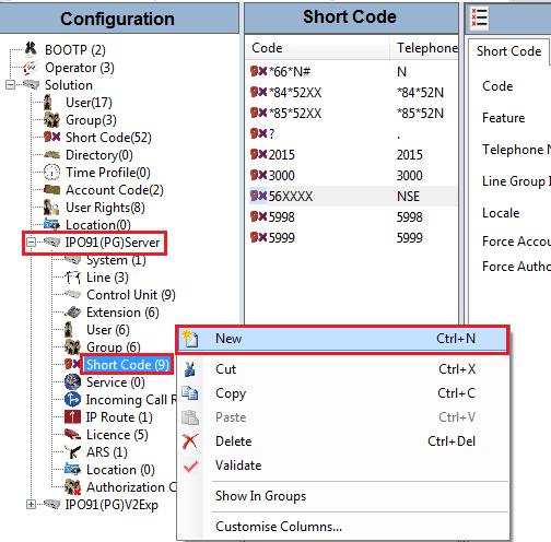 5.5 New Short Code to Dial NovaConf A short code will need to be added to both the Server Edition and the 500v2 in order to allow IP Office users dial into NovaConf. 5.5.1 Short Code on the Avaya IP Office Server Edition To add a new Short code on the Server Edition, navigate to Server Edition Short Code.