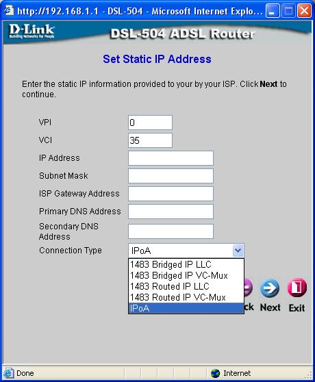 Using the Setup Wizard Static IP Address (continued) The addresses displayed in this window are only examples, your