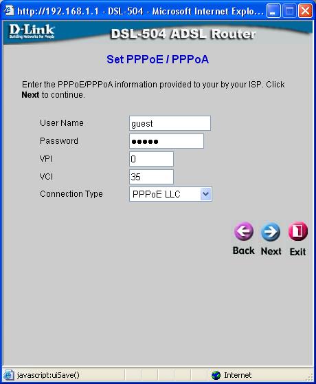 Using the Setup Wizard PPPoE/PPPoA (continued) User Name & Password: Type in the account User Name and Password. Your ISP has given this information to you.