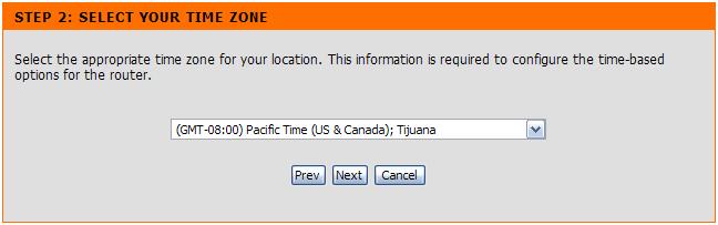 Section 3 - Configuration Select your time zone from the drop-down menu and then click Next