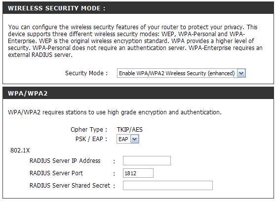 Section 4 - Security Configure WPA/WPA2-EAP (RADIUS) It is recommended to enable encryption on your wireless router before your wireless network adapters.