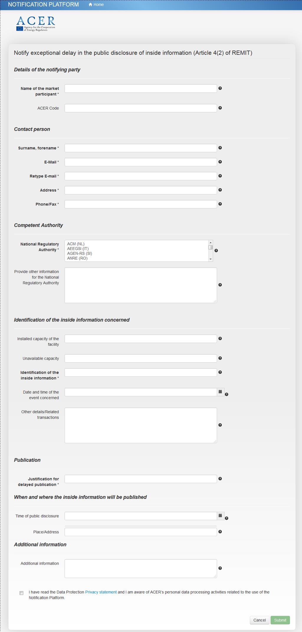 Figure 4: Submission form for