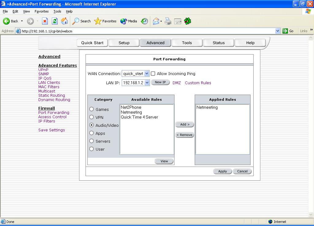 4.6.2 Port Forwarding Using the Port Forwarding page, you can provide local services (for example web hosting) for people on the Internet or play Internet games.