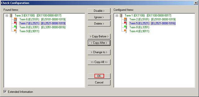 Commissioning Fig. 88: Correction dialog with modifications Once all modifications have been saved or accepted, click OK to transfer them to the real *.tsm configuration.