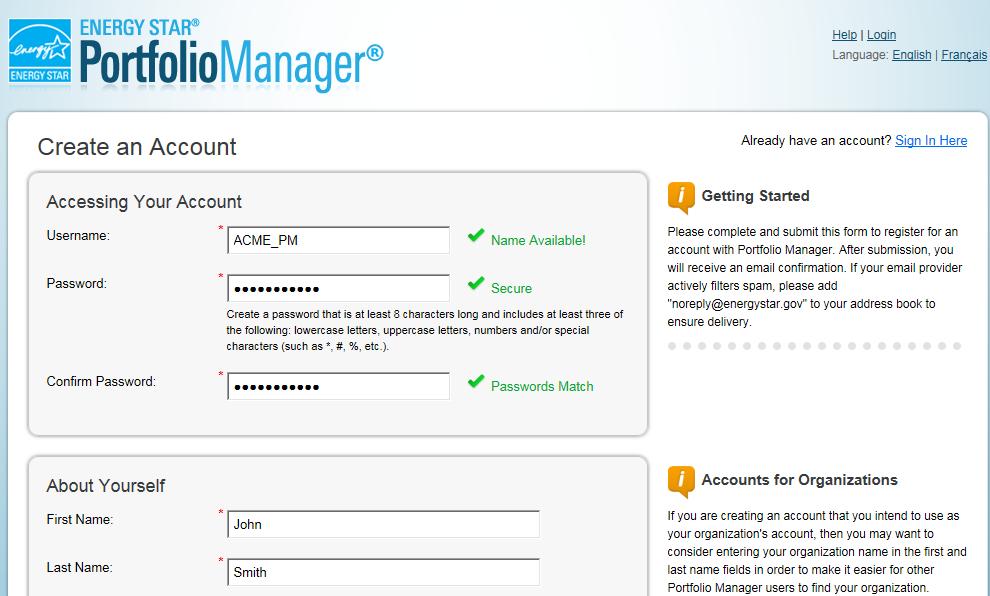 3. The screen will reload to show the Create an Account page.