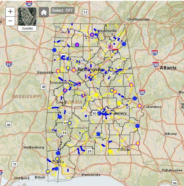 2.3 GeoGIS Map Clicking the Map button will open a new window containing the GeoGIS map. The map initially displays outlines of the counties in Alabama with county names appearing on hover.