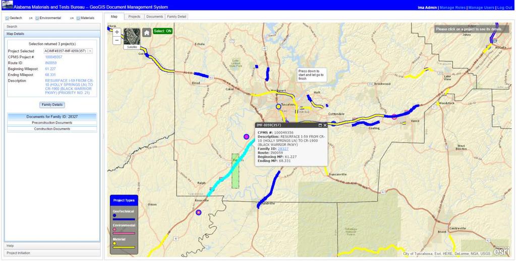 Figure 4 GeoGIS Map Project Selection Tuscaloosa County To move around the map, a user can simply click, hold, and move the map to pan (the select option must be OFF ).