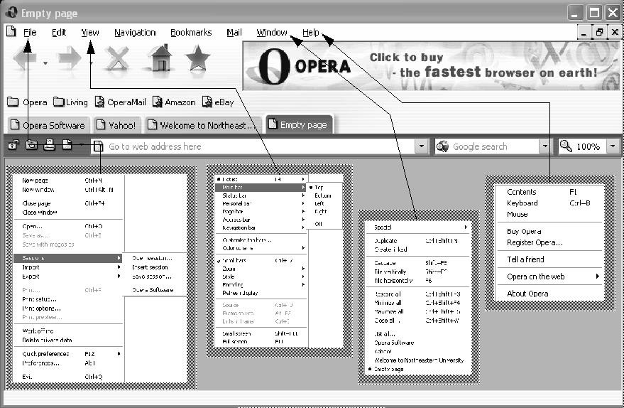 Opera 23 Crazy Browser Menus: File Edit