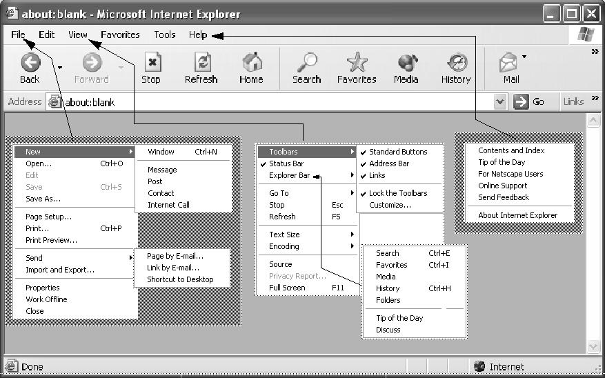Browser Window Structure 17 Internet Explorer Menus: File Edit View Favorite s