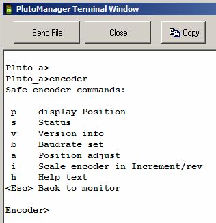 3.2 Software settings An encoder can be adjusted from Pluto by using Terminal Window in Pluto Manager.
