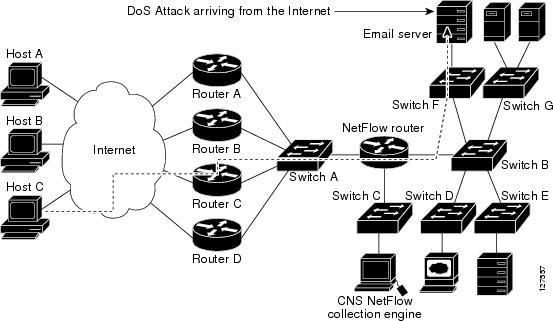 NetFlow Layer 2 and Security Monitoring configure the feature on it to identify the interface on which the traffic is arriving. The figure below shows an example of an attack in progress.