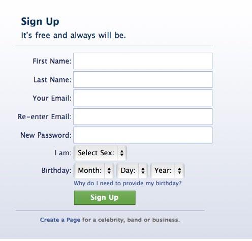 Creating a Facebook account 1. Type www.facebook.com into your web browser and press enter. 2. As when creating an email account, you will be required to create a Facebook account. 3.