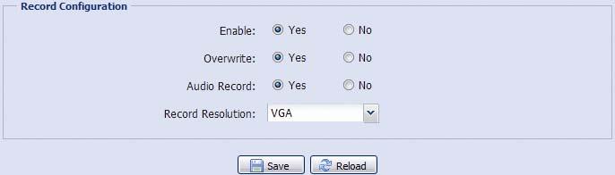 Select if the data should be overwritten when the memory storage is full. Enable or disable the audio record function.