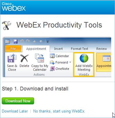 3. First-time users may be prompted to install the Webex Productivity Tools which allow you to schedule