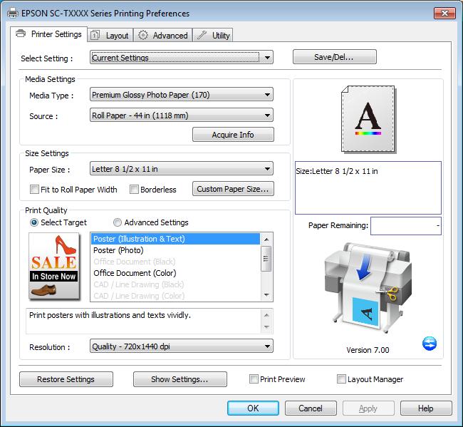 Basic Printing Methods (Windows) 3 After confirming that the printer is selected, click Printer properties or Properties to display the Printer Settings tab.