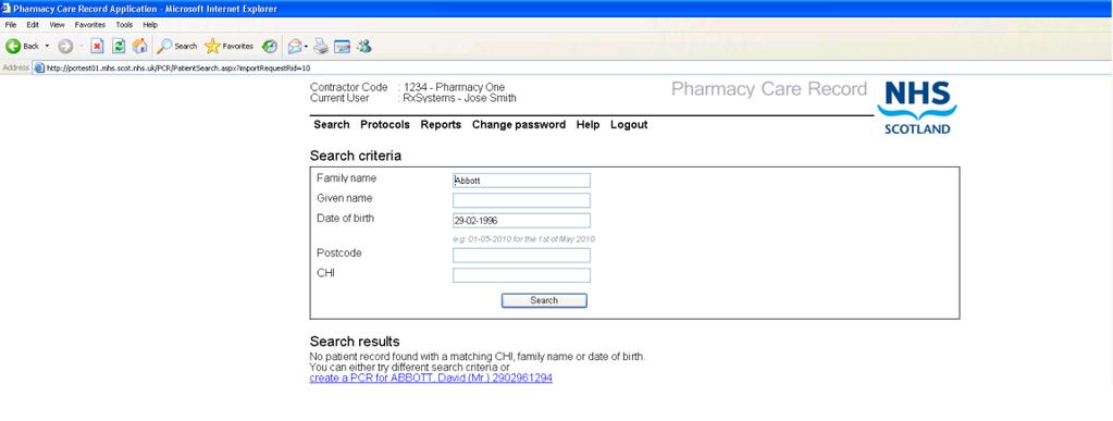 Sending Patient Details to the Pharmacy Care Record To send a patients details to the PCR website, click the [F3 Send Patient Details] button, shown in Blue above.