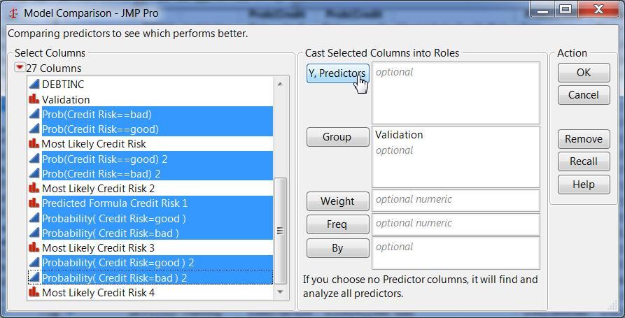 column Enter prediction formulas (for