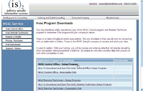You will be directed to the Hvac Accounting downloads screen. Click on the Hvac Central Office - Setup Program link. 3.