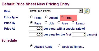 Rule: select the rule from the drop down menu Entry Type: leave the default of Free Save The Free Print rule now appears under the Free Prints section Reminder: Restart the Agent service in order to