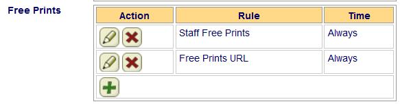 Step 2 Apply the Free Print rule to a Price Sheet Click the Plus icon under the Free Prints section Select the Rule from the Rule drop down