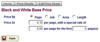 Price By: Page Price At: Enter the desired price in the 0.0 per page field Leave the default entries for all other fields.