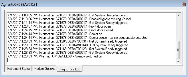 How does it look - ELSD in Empower 3 Audit trail and error information appear in the diagnostic logbook, displayed in the