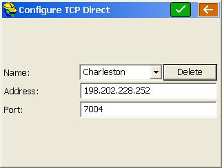 The configure button for TCP Direct brings up this window: To add a new base or network address, select <New> in the Name field and replace the <New> text with what you want to call the connection