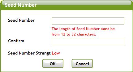 3.5.1 Generate Key Table User can generate a preferred key table by following steps below, (1) Click the button Generate Key Table to pop-up a window with the title Seed number.