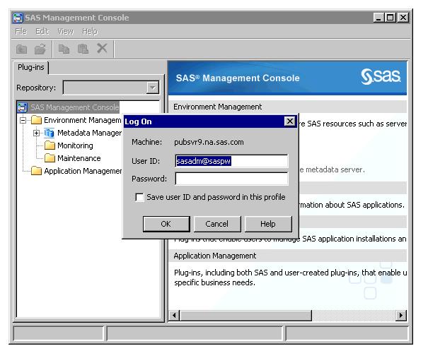 108 Chapter 1 / Deploying SAS Visual Analytics (Non-distributed LASR) b In the Log On dialog box, enter