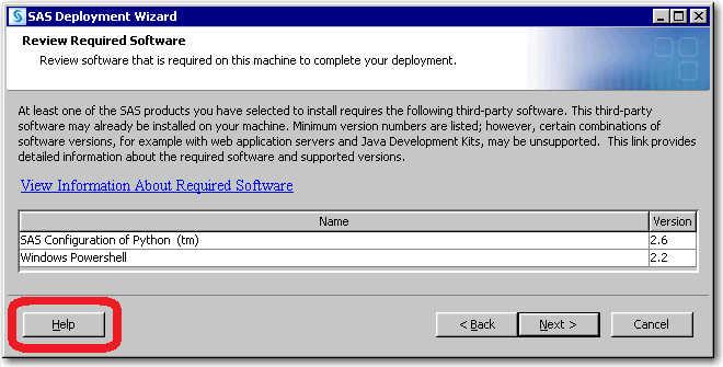 SAS Visual Statistics Installation Instructions 3 Click the Help button on the wizard page for the prompt in question. Figure 1.