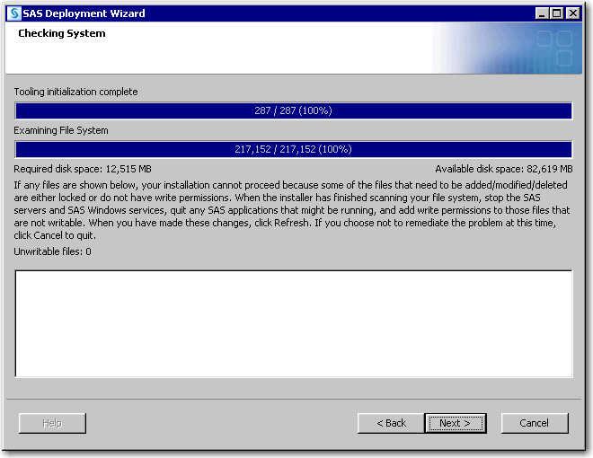 Step 4: Install and Configure SAS 29 15 Checking System Wait while the