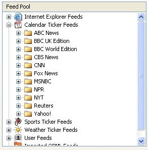 The Feed Pool The Feed Pool reads the RSS Feeds that have been subscribed to in Internet Explorer and displays them for selection to add to your Ticker.