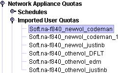 IBM Tivoli Storage Resource Manager NAS Component Imported User Quotas Node Use this node to view the definitions of NetApp User Quotas imported from NAS filers by Tivoli Storage Resource Manager.