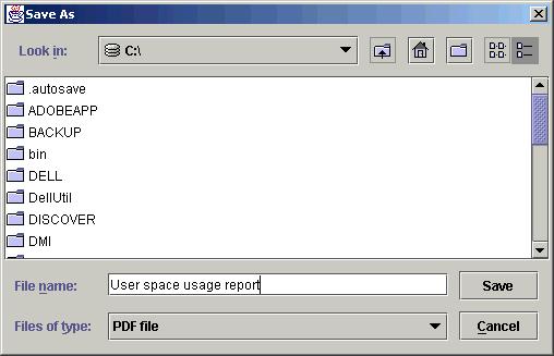 Print Reports or Charts You can print any Tivoli Storage Resource Manager report or chart displayed in the content pane, or save it as a PDF file.