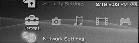 Example 2: Connecting to a Game Console (for example, PSP) through Wi-Fi 1. On the PSP, turn on the WLAN. 2. Choose Settings > Network Settings.