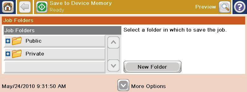 Send a scanned document to a folder in the product memory Use this procedure to scan a document and save it on the product so you can